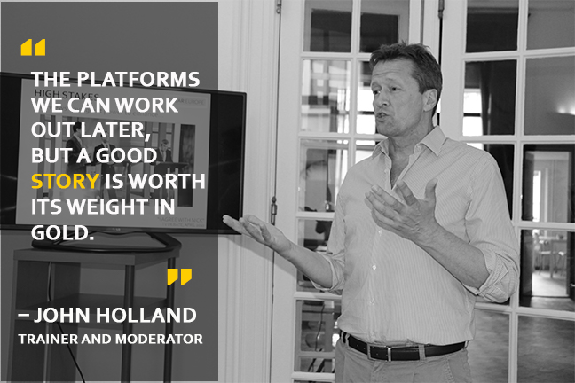John Holland speaking at a Clear Europe course with the quote 